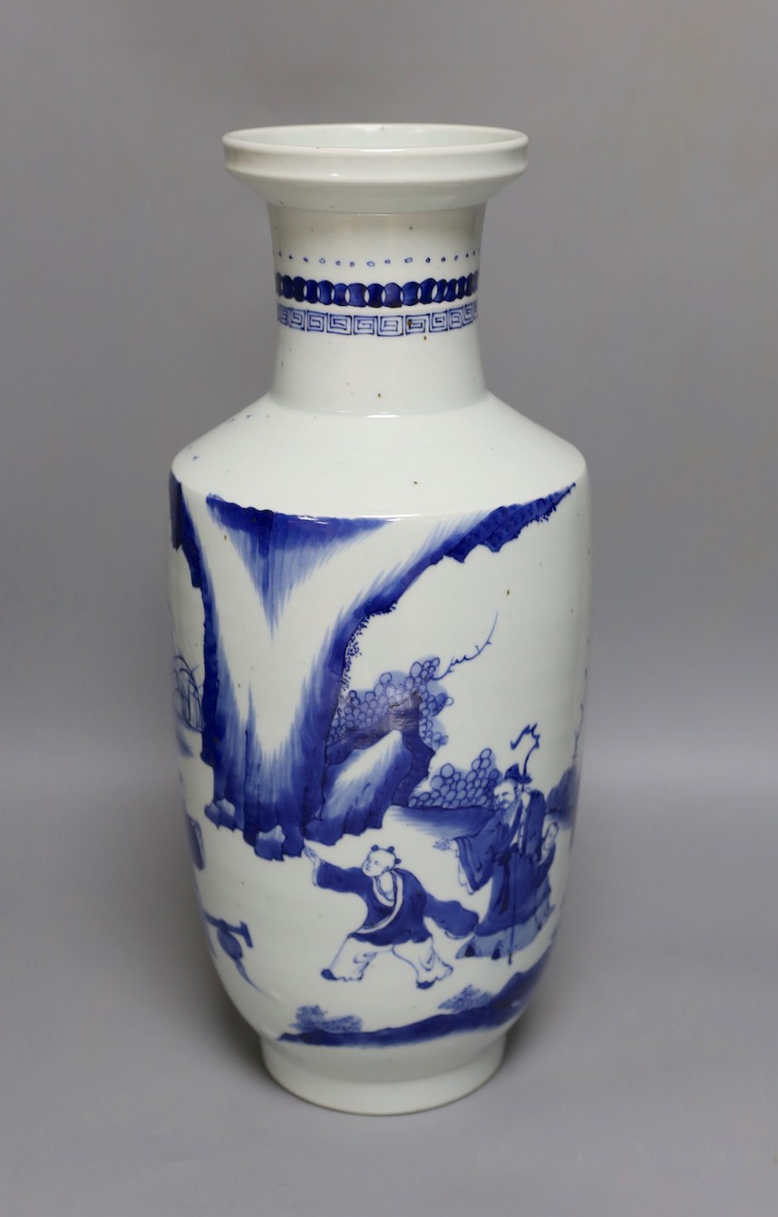 A Chinese blue and white rouleau vase 40cm